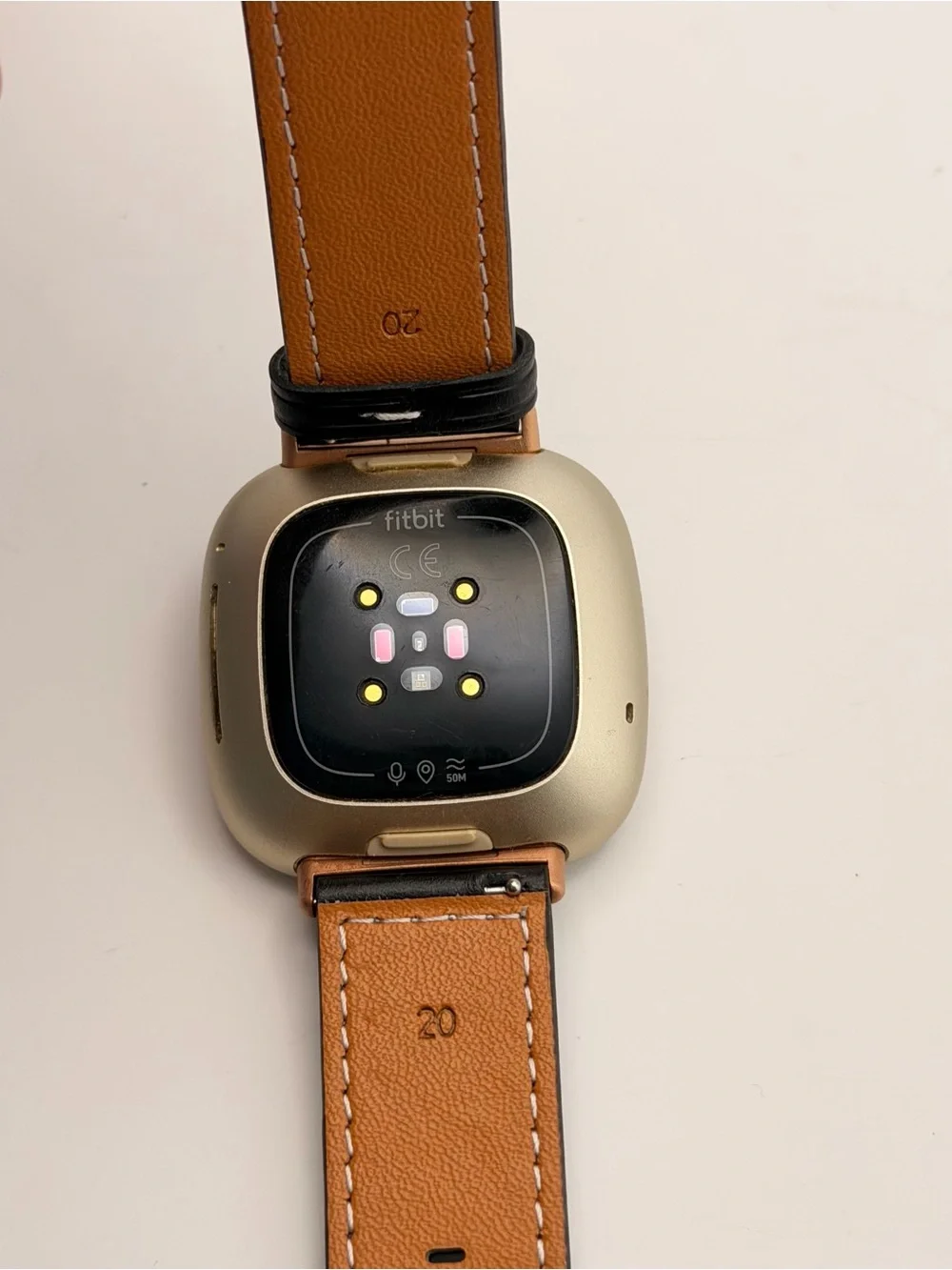 Fitbit Versa 3, Tested, Charger Included, New Leather Band, Gold Case